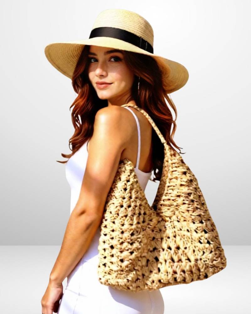 Gehäkelte Tasche Aus Textilgarn - Boho Häkeltasche Handmade Crochet Bag Sommer Schultertasche Upcycled Yarn von FiyaBags