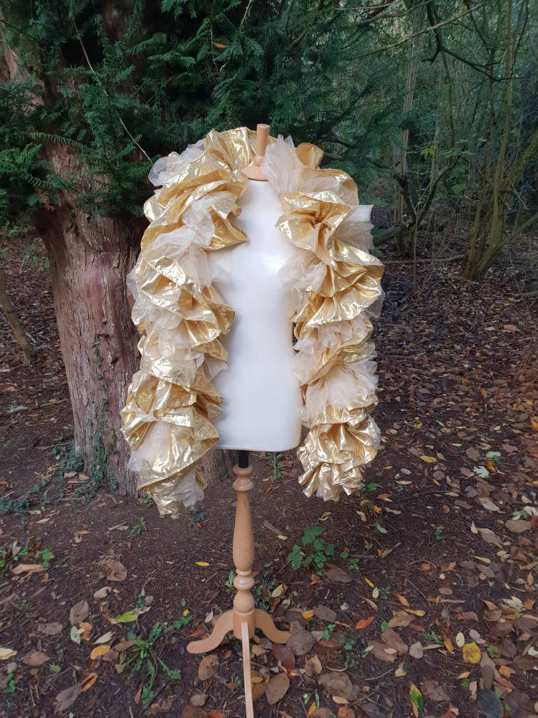 Luxus Gold Lamé/ Elfenbein Organza Boa - Burleske Classic Showgirl Glamour Bling von FizzarreFashion