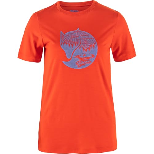 Fjällräven Damen Abisko Wool Fox SS T-Shirt, Flame Orange/Ultramarine, S von Fjällräven