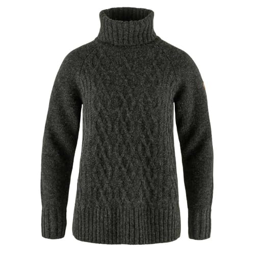 Fjällräven Damen Övik Cable Knit Roller Neck Sweatshirt, Dark Grey, L von Fjällräven