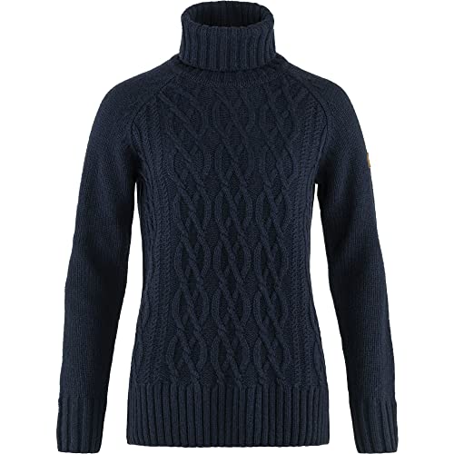 FJALLRAVEN Damen Övik Kabel Knit Roller Neck W Pullover, Dunkelblau, XS von FJALLRAVEN