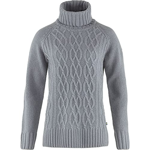 FJALLRAVEN Damen Övik Kabel Knit Roller Neck W Pullover, grau (Flint Grey), XL von FJALLRAVEN