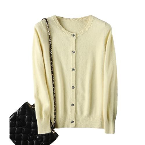 Damen-Strickjacke, Warmer Nerz-Kaschmir-Pullover, O-Ausschnitt, Lockerer Pullover, Solide Damen-Strick-Cardigans Yellow L von Fjnbbiot