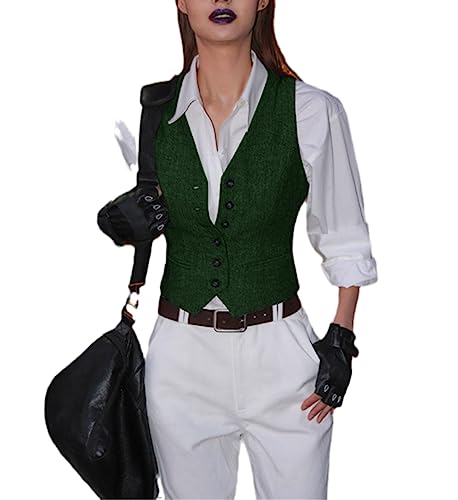 Fjnbbiot Damen-Anzugweste, Braun, V-Ausschnitt, Ästhetische Westen, Elegante Weste, Herringbone-Tweed Für Hochzeitsweste EN8 XXL von Fjnbbiot