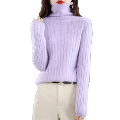 Fjnbbiot Kaschmir Pullover Damen Strickpullover Hoher Kragen Langarm Pullover Herbst und Winter Warm Top, lavendel, XL von Fjnbbiot