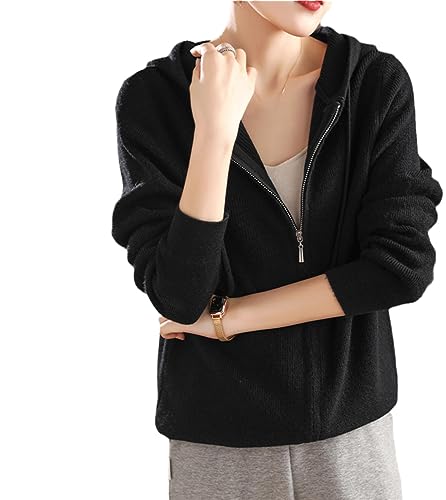 Fjnbbiot Mit Kapuze Kaschmir Äußere Frauen Zipper Strickjacke Herbst Und Winter Verdickt Lose Top Langarm Gestrickte Pullover Black M von Fjnbbiot