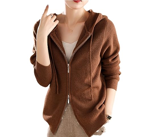 Fjnbbiot Mit Kapuze Kaschmir Äußere Frauen Zipper Strickjacke Herbst Und Winter Verdickt Lose Top Langarm Gestrickte Pullover Caramel XL von Fjnbbiot