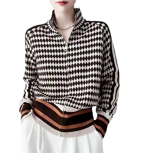 Fjnbbiot Winter Damen Rollkragenpullover Warmer Pullover Elegantes Top Lose Lässige Damen Retro Kontrastfarben Strickjacke Curry Color XXL von Fjnbbiot