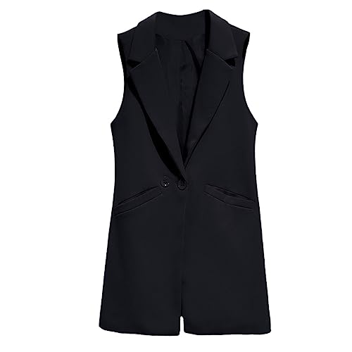 Frühling Herbst Casual Lange Blazer Weste Frauen Ärmellose Jacke Elegante Büro Weste Black XXL von Fjnbbiot