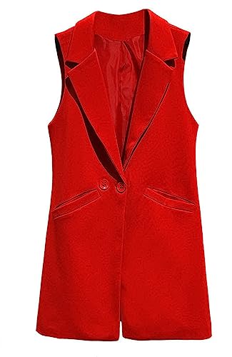 Frühling Herbst Casual Lange Blazer Weste Frauen Ärmellose Jacke Elegante Büro Weste Red XXL von Fjnbbiot