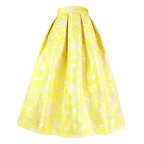Frühling Sommer Vintage Stilvolle Elegante Frauen Blumendruck Hohe Taille Plissee Midirock von Fjnbbiot