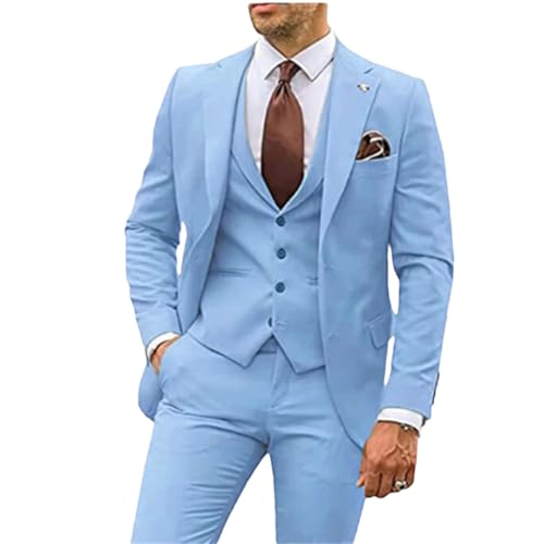 Herren-Smoking-Hochzeitsanzug, schmale Passform, 3-teilig, für Trauzeugen, formelle Party, Anzug-Set, himmelblau, M Herren-Smoking-Hochzeitsanzug, schmale Passform, 3-teilig, für Trauzeugen, formelle Party, Anzug-Set, himmelblau, M von Fjnbbiot