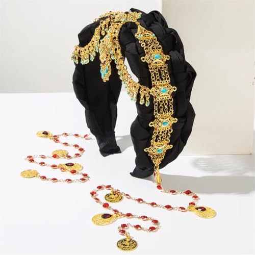 Luxuriöses Retro-Stirnband für Damen, ethnisch, schwarz, Fransen, Volldiamant-Metallanhänger, glitzernd, Party-Haarschmuck von Fjnbbiot