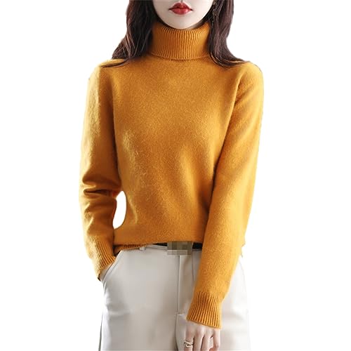 Nerz Kaschmir Frauen Pullover Winter Solide Rollkragen Gestrickte Pullover Schlank Weiche Warme Weibliche Langarm Top Ginger Yellow S von Fjnbbiot