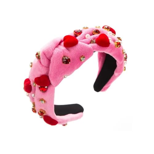 Rosa Flanell Perle Strass Stirnband Frauen Valentinstag Luxus Barock Haarband Sparkly Party Haarschmuck von Fjnbbiot