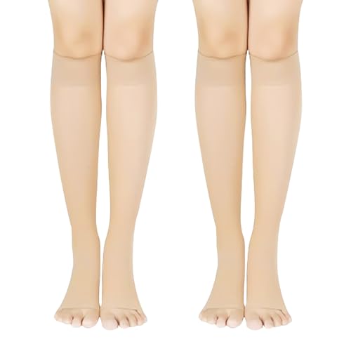 Fjquamitix 2 Paar Kompressionsstrümpfe Damen Klasse 2–Medizinische 20-30 mmHg Stützstrümpfe, Thrombose & Langstreckenflüge, bei Krampfadern und schweren Beinen (Hautfarbe, M) von Fjquamitix