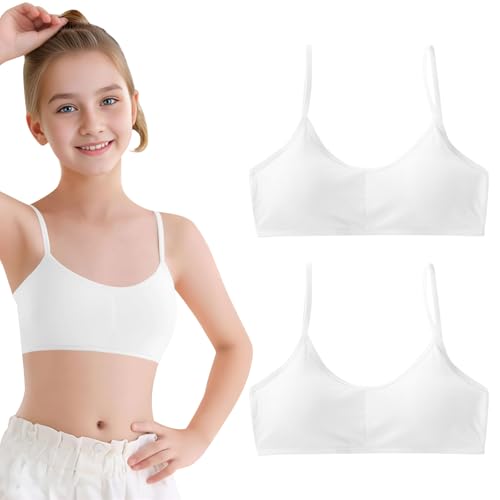 Fjquamitix 2er-Pack BH Bustier Mädchen ohne, Tops Teenager Sport Mädchen Mit Fest Gepolsterte für 12-16 Jahre Kinder und Kleine Brüste Damen Einheitsgrösse von Fjquamitix