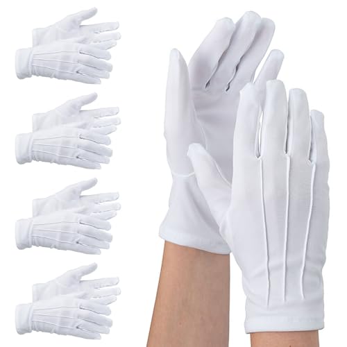 Fjquamitix 5 Paar weiße Handschuhe, formelle und atmungsaktive weiße Handschuhe für Damen und Herren, weiche Fäustlinge, Handschuhe für den Umgang mit Hochzeitskleid, Fasching und Schmuck von Fjquamitix