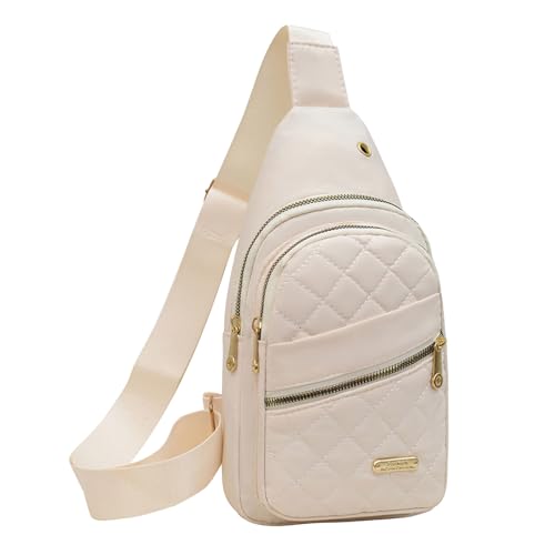 Fjquamitix Damen Crossbody Tasche, Anti-Diebstahl & Wasserabweisend Nylon Sling Bag mit Multi-Taschen & Kopfhöreranschluss Leicht & Langlebig Crossbody Taschen für Frauen, weiß, 9.8inch von Fjquamitix