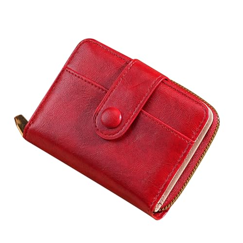Fjquamitix Damen Geldbörse mit 5 Kartenfächern und Reißverschluss - PU Geldbörse Kompakt Großes Münzfach Multifunktionale Reisebrieftasche für Frauen Leichtes Design (Rot) von Fjquamitix