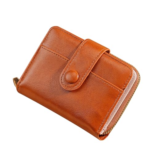 Fjquamitix Damen Geldbörse mit 5 Kartenfächern und Reißverschluss - PU Geldbörse Kompaktes großes Münzfach Multifunktionale Reisebrieftasche für Frauen, leichtes Design (Braun) von Fjquamitix