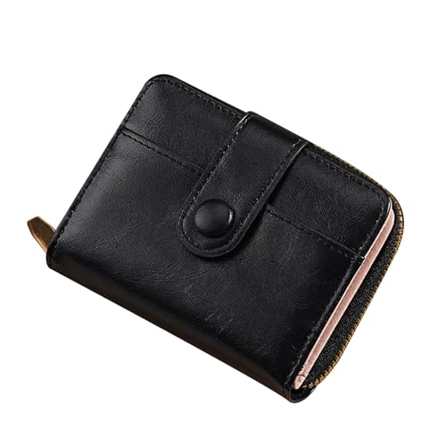 Fjquamitix Damen Geldbörse mit 5 Kartenfächern und Reißverschluss - PU Geldbörse Kompaktes großes Münzfach Multifunktionale Reisebrieftasche für Frauen, leichtes Design (Schwarz) von Fjquamitix