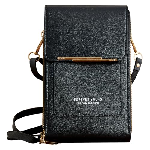 Fjquamitix Kleine Umhängetasche für Damen, leichte Mini-Handtasche mit verstellbarem Riemen, Kartenfächern, Touchscreen, Schwarz , 9.8inch von Fjquamitix