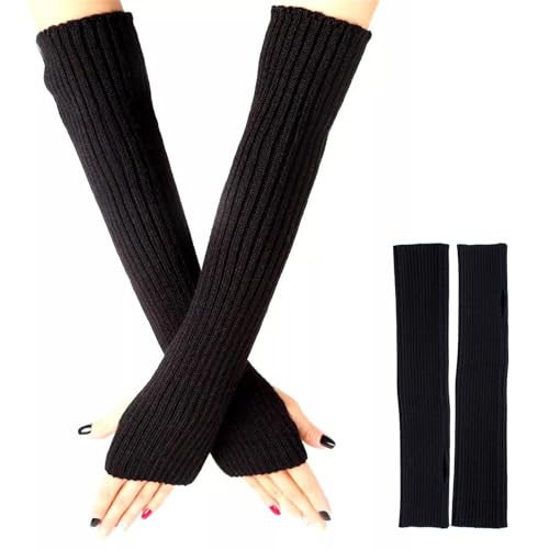 Fjquamitix Lange Fingerlose Handschuhe Damen – Warme Strick Armstulpen für Winter mit Daumenloch, Winddicht & Bequem als Damen Handschuhe von Fjquamitix