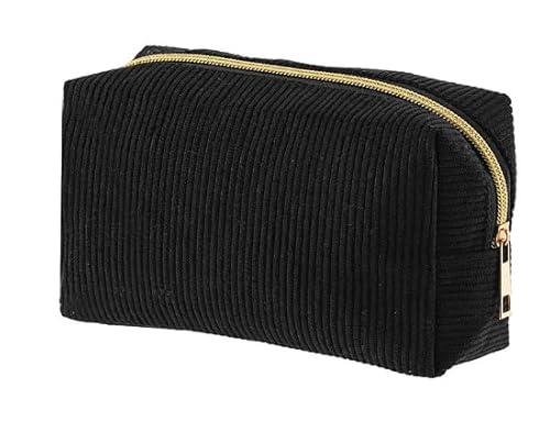 Kosmetiktasche Damen Mädchen,Kompakte und Bequeme Cord Make Up Tasche,Süß Universell Kulturbeutel für Reisen, Einkäufe, Treffen Feste (Schwarz) von Fjquamitix