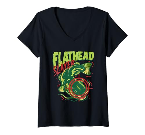 Damen Flachkopfwels Flathead Slayer T-Shirt mit V-Ausschnitt Damen Flachkopfwels Flathead Slayer T-Shirt mit V-Ausschnitt von Flachkopfwels