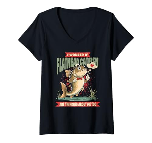 Damen Flachkopfwels T-Shirt mit V-Ausschnitt Damen Flachkopfwels T-Shirt mit V-Ausschnitt von Flachkopfwels