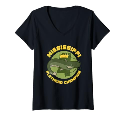 Damen Flachkopfwels T-Shirt mit V-Ausschnitt Damen Flachkopfwels T-Shirt mit V-Ausschnitt von Flachkopfwels
