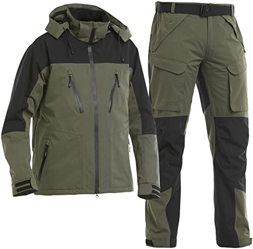 FLADEN Outdoor Authentic 2.0 Angel Anzug - Grün-Schwarz - Jacke + Hose - Wasserdicht Atmungsaktiv Winddicht - Angelanzug Gr. S - XXL (XL) von Fladen