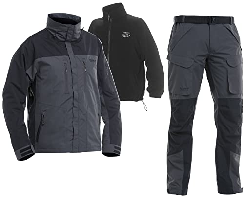 Fladen Authentic Wear 3in1 Outdoor Thermo Anzug - Grau-Schwarz - Allwetter Angel Jacke & Hose - inkl. herausnehmbarer Fleece Jacke - Winter Anzug (XXL) von Fladen