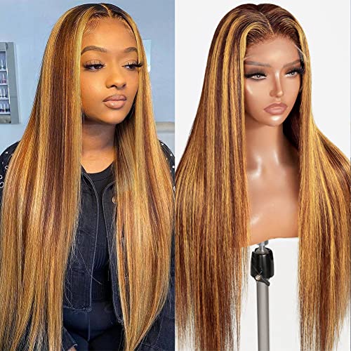 Flady Highlight Ombre Perücke mit Frontnetz aus Echthaar, 4/27, Honigblond, Hd, Frontperücke, für schwarze Frauen, menschliches Haar, 150 Haardichte Flady Highlight Ombre Perücke mit Frontnetz aus Echthaar, 4/27, Honigblond, Hd, Frontperücke, für schwarze Frauen, menschliches Haar, 150 Haardichte von Flady