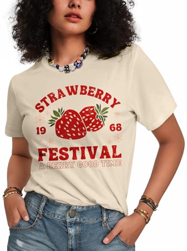 Flafens T-Shirts für Damen, grafische T-Shirts – Damen-T-Shirts, Baumwolle, niedliche Passform, T-Shirts, Teenager, Mädchen, Erdbeere, Klein Flafens T-Shirts für Damen, grafische T-Shirts – Damen-T-Shirts, Baumwolle, niedliche Passform, T-Shirts, Teenager, Mädchen, Erdbeere, Klein von Flafens