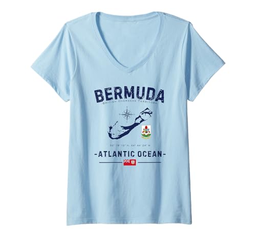 Damen Bermuda Karibik Meer Insel Urlaub Atlantik Ozean T-Shirt mit V-Ausschnitt Damen Bermuda Karibik Meer Insel Urlaub Atlantik Ozean T-Shirt mit V-Ausschnitt von Flag Bermuda Coat Of Arms GPS Tropical Souvenirs