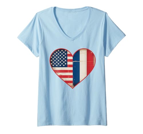 Damen USA Frankreich Herz - Dual Citizenship T-Shirt mit V-Ausschnitt Damen USA Frankreich Herz - Dual Citizenship T-Shirt mit V-Ausschnitt von Flag USA France Heart - Dual Citizenship