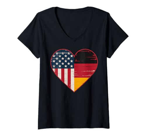 Damen USA Deutschland Herz - Dual Citizenship T-Shirt mit V-Ausschnitt Damen USA Deutschland Herz - Dual Citizenship T-Shirt mit V-Ausschnitt von Flag USA Germany Heart - Dual Citizenship