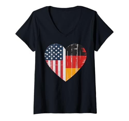 Damen USA Deutschland Herz - Dual Citizenship T-Shirt mit V-Ausschnitt Damen USA Deutschland Herz - Dual Citizenship T-Shirt mit V-Ausschnitt von Flag USA Germany Heart - Dual Citizenship