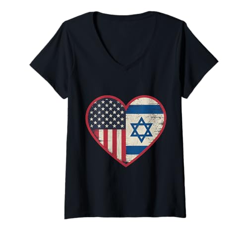 Damen USA Israel Heart - Doppelte Staatsbürgerschaft T-Shirt mit V-Ausschnitt Damen USA Israel Heart - Doppelte Staatsbürgerschaft T-Shirt mit V-Ausschnitt von Flag USA Israel Heart - Dual Citizenship