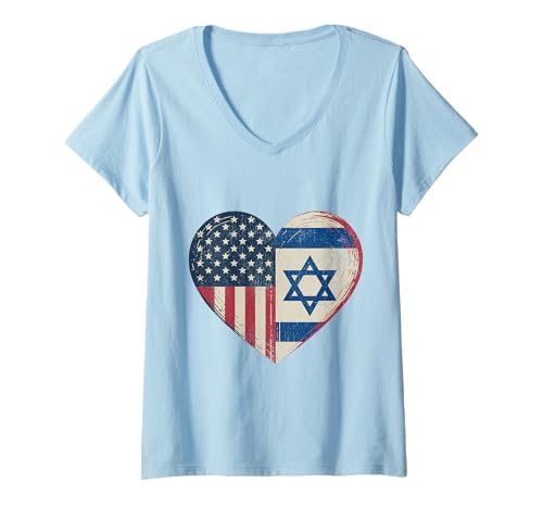 Damen USA Israel Heart - Doppelte Staatsbürgerschaft T-Shirt mit V-Ausschnitt Damen USA Israel Heart - Doppelte Staatsbürgerschaft T-Shirt mit V-Ausschnitt von Flag USA Israel Heart - Dual Citizenship