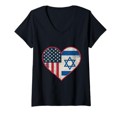 Damen USA Israel Heart - Doppelte Staatsbürgerschaft T-Shirt mit V-Ausschnitt Damen USA Israel Heart - Doppelte Staatsbürgerschaft T-Shirt mit V-Ausschnitt von Flag USA Israel Heart - Dual Citizenship