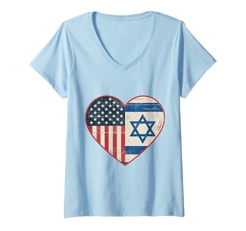 Damen USA Israel Heart - Doppelte Staatsbürgerschaft T-Shirt mit V-Ausschnitt Damen USA Israel Heart - Doppelte Staatsbürgerschaft T-Shirt mit V-Ausschnitt von Flag USA Israel Heart - Dual Citizenship