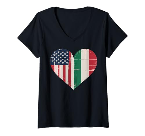 Damen USA Italien Herz - Dual Citizenship T-Shirt mit V-Ausschnitt Damen USA Italien Herz - Dual Citizenship T-Shirt mit V-Ausschnitt von Flag USA Italy Heart - Dual Citizenship