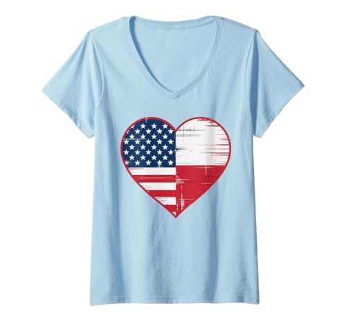 Damen USA Polen Heart - Dual Citizenship T-Shirt mit V-Ausschnitt Damen USA Polen Heart - Dual Citizenship T-Shirt mit V-Ausschnitt von Flag USA Poland Heart - Dual Citizenship
