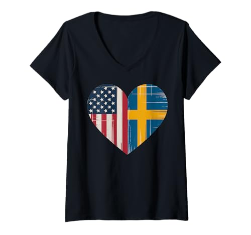 Damen USA Sweden Heart - Doppelte Staatsbürgerschaft T-Shirt mit V-Ausschnitt Damen USA Sweden Heart - Doppelte Staatsbürgerschaft T-Shirt mit V-Ausschnitt von Flag USA Sweden Heart - Dual Citizenship