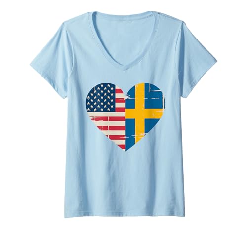 Damen USA Sweden Heart - Doppelte Staatsbürgerschaft T-Shirt mit V-Ausschnitt Damen USA Sweden Heart - Doppelte Staatsbürgerschaft T-Shirt mit V-Ausschnitt von Flag USA Sweden Heart - Dual Citizenship
