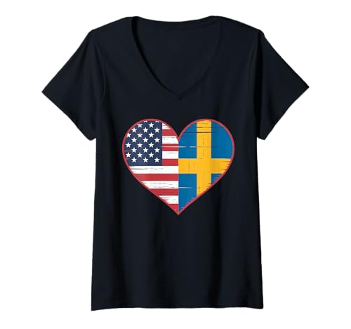Damen USA Sweden Heart - Doppelte Staatsbürgerschaft T-Shirt mit V-Ausschnitt Damen USA Sweden Heart - Doppelte Staatsbürgerschaft T-Shirt mit V-Ausschnitt von Flag USA Sweden Heart - Dual Citizenship