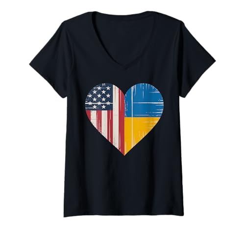 Damen USA Ukraine Heart - Doppelte Staatsbürgerschaft T-Shirt mit V-Ausschnitt von Flag USA Ukraine Heart - Dual Citizenship